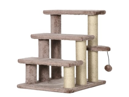 PawHut kočičí schody schody pro psy a kočky 3 stupně se škrabadly hrací míč plyšový hnědý 45x40x48cm pro větší pohodlí | Aosom.de