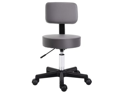 HOMCOM Rolovací stolička Výškově nastavitelná pracovní stolička s opěradlem, otočná salonní stolička z imitace kůže Šedá Ø35 x 72-84 cm pro masáže a kanceláře | Aosom.de
