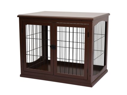 PawHut klec pro psa, uzamykatelná klec pro psa se dvěma vchody, psí bouda pro malé psy, hnědá, 58,5 x 81 x 66 cm | Aosom.de