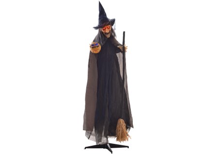 HOMCOM 190cm Halloween dekorace Halloween čarodějnice s LED světly, zvuková funkce, dekorace na vchodové dveře s nastavitelnými rameny, zahradní dekorace v životní velikosti, postava na párty | Aosom