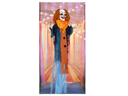 HOMCOM Halloween dekorace cirkusový klaun realistický 168cm s červenýma svítícíma očima nastavitelná ramena LED světla a zvuková funkce pro zahradu | Aosom.de