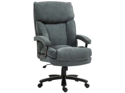 Kancelářská židle HOMCOM, ergonomická kancelářská židle s houpací funkcí, lněný vzhled, výškově nastavitelná židle k PC s funkcí otáčení, silné polštáře, nosnost do 200 kg, pro domácí kancelář, šedá | Aosom