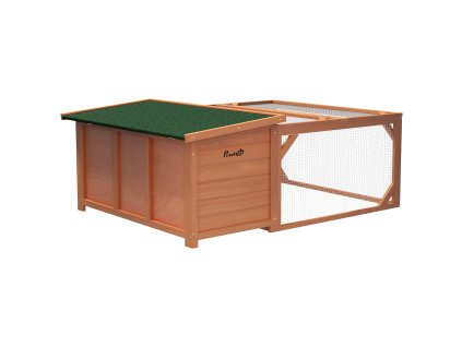 PawHut bouda pro malá zvířata králíkárna pro zakrslé králíky 1255x100x49cm s otevírací asfaltovou střechou odolná proti povětrnostním vlivům z jedlového dřeva v oranžové a zelené barvě | Aosom.de