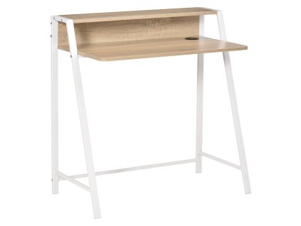 Psací stůl HOMCOM Moderní počítačový stůl s úložným prostorem a kabelovou zásuvkou Kovový rám bílý dub 84x45x85cm pro domácí kancelář a pracovnu | Aosom.de