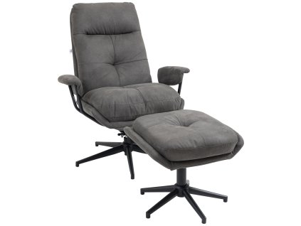 HOMCOM polohovatelné křeslo s taburetem, nosnost do 150 kg, otočná základna, TV křeslo s funkcí polohování, tmavě šedý polyester, ideální do obývacího pokoje | Aosom.de