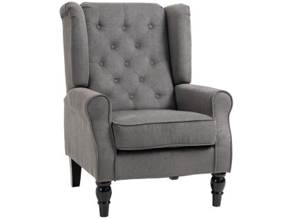 HOMCOM křeslo polohovatelné křídlo s čalouněním, dřevěné nohy, polyester, tmavě šedá, 74x86x102cm, do obývacího pokoje a ložnice | Aosom.de