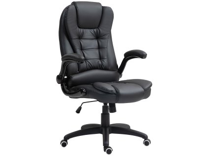 Kancelářská židle HOMCOM, ergonomická manažerská židle s houpací funkcí, sklopné područky, výškově nastavitelná kancelářská židle s otočnou funkcí pro domácí kancelář, umělá kůže, černá | Aosom