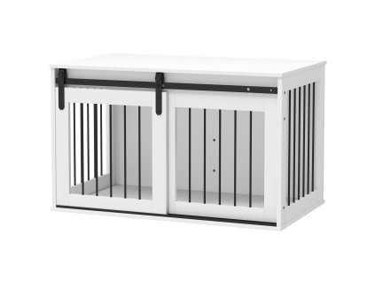 Domácí klec pro psy PawHut, uzamykatelná bouda pro psy s vchodem, box pro psy s posuvnými dveřmi, bouda pro velké psy do 30 kg, bílá, 98 x 58 x 61 cm | Aosom