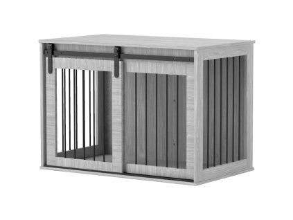 Domácí klec pro psy PawHut, uzamykatelná bouda pro psy s vchodem, box pro psy s posuvnými dveřmi, bouda pro velké psy do 30 kg, šedá, 98 x 58 x 61 cm | Aosom