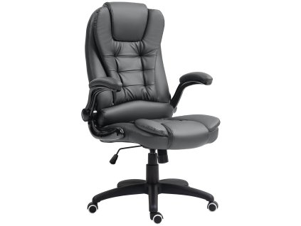 Kancelářská židle HOMCOM, ergonomická manažerská židle s houpací funkcí, sklopné područky, výškově nastavitelná kancelářská židle s otočnou funkcí pro domácí kancelář, koženka, tmavě šedá | Aosom