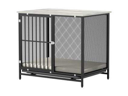 PawHut klec pro psa, uzamykatelná bouda pro psa s polštářem, box pro psa s paletami, psí bouda pro střední psy do 20 kg, šedá, 88 x 55 x 71 cm | Aosom