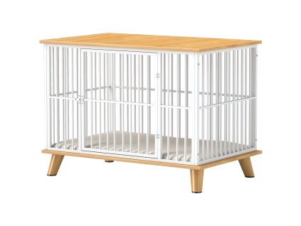 PawHut klec pro psa, uzamykatelná bouda pro psa s polštářem, box pro psa s dvířky, bouda pro středně velké psy do 15 kg, dub, 86 x 60 x 70 cm | Aosom
