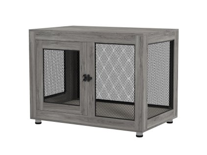 Domácí klec pro psy PawHut, přepravka pro psy se 2 dvířky, omyvatelné polštáře, bouda pro psy s nastavitelnými nožičkami, zámek, pro velké psy do 30 kg, šedá, 94 x 60 x 71,5 cm | Aosom