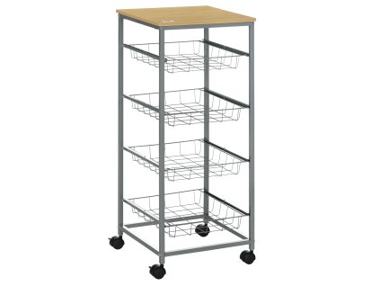 HOMCOM Servírovací vozík Kuchyňský vozík s kovovými košíky 36,5 x 36,5 x 89 cm Kuchyňský vozík Boční vozík Stříbrný do kuchyně a jídelny |