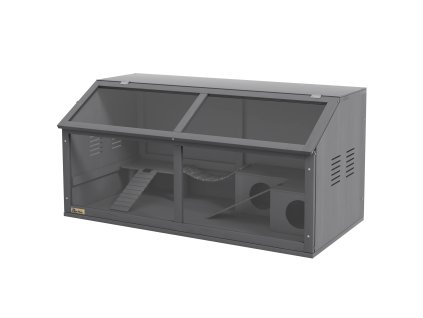 PawHut dřevěná klec pro křečky, domeček pro hlodavce 100 cm, domeček pro malá zvířata, domeček na hraní se závěsným mostem, žebříky, otevírací střecha, chýše, tmavě šedá barva