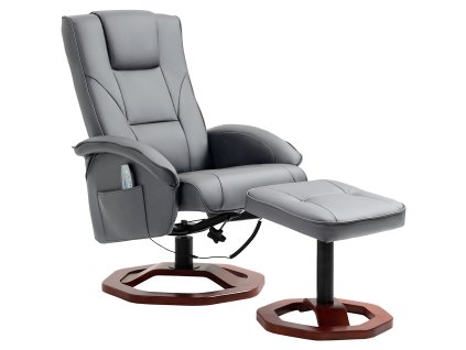 HOMCOM polohovací masážní křeslo s taburetem TV křeslo s funkcí polohování otočné o 360° s boční kapsou imitace kůže 73 x 83 x 106cm tmavě šedé barvy