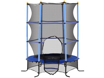 HOMCOM dětská trampolína Ø163 cm, trampolína s ochrannou sítí, kryt okrajů, zahradní trampolína pro děti 3-10 let, max. nosnost 50 kg, modrá