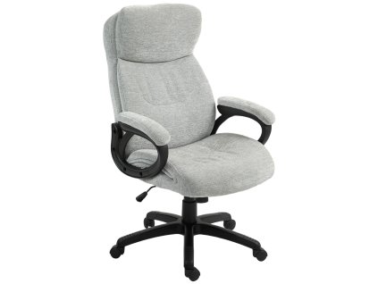 Kancelářská židle HOMCOM s houpací funkcí, ergonomická kancelářská židle, výškově nastavitelná otočná židle, čalouněná, max. nosnost 120 kg, pro kancelář, pracovnu, světle šedá