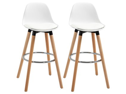 HOMCOM sada 2 barových židlí kuchyňská židle barová židle s podnožkami imitace kůže bílá 38,5 x 42,5 x 91 cm do jídelny kuchyně |