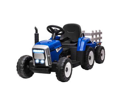 HOMCOM Elektrický dětský traktor s dálkovým ovládáním a přívěsem, MP3 světlomet, 3-6 km/h, pro děti od 3 do 6 let, modrý |