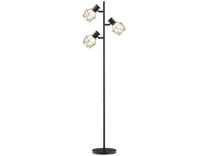 HOMCOM Stojací lampa, stojací lampa se 3 paticemi E27, 40 W stojací lampa se 3 nastavitelnými plameny, do obývacího pokoje, výška 169 cm, kov, bez žárovky, černá barva