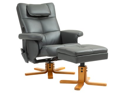 HOMCOM Relaxační křeslo s funkcí polohování Masážní křeslo s taburetem a úložným prostorem Televizní křeslo s boční kapsou imitace kůže 78 x 86 x 93 cm tmavě šedé barvy