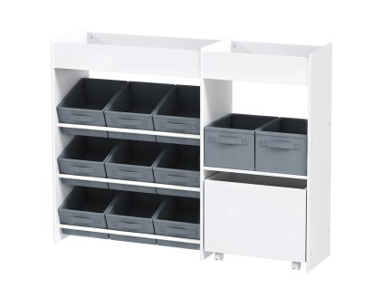 AIYAPLAY Dětský regál na hračky s 11 látkovými boxy, horní přihrádky, 3 samolepky, dětský regál s přihrádkami do dětského pokoje, mateřské školy, 105 x 30 x 80 cm, bílý