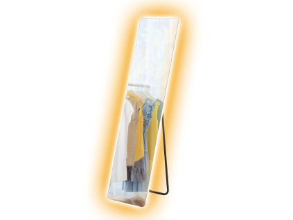 HOMCOM Celoplošné zrcadlo, 150 x 40 cm, stojací zrcadlo s LED osvětlením, 3 barvy světla, nástěnné zrcadlo se stojanem, dotykový spínač, do ložnice, obývacího pokoje, průhledné