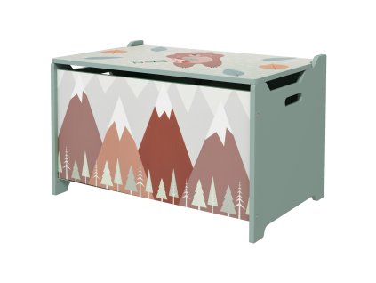 ZONEKIZ box na hračky s víkem, truhla na hračky s roztomilým zvířecím designem, úložný box s víkem, bezpečnostní závěs, rukojeť, do dětského pokoje, ložnice, zelený