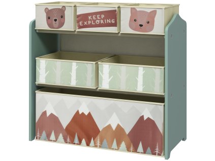 ZONEKIZ dětský regál na hračky se 6 vyjímatelnými boxy z netkané textilie, regál do dětského pokoje, do školky, 63 x 30 x 66 cm, zelený