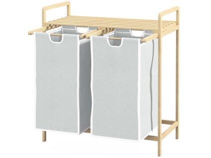 HOMCOM Koš na prádlo se 2 vyjímatelnými sáčky na prádlo Koš na prádlo do koupelny z bambusové smetany 63,5x33x73cm |