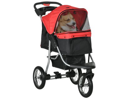 PawHut Kočárek pro psy Dog Buggy Cat Buggy Pet Stroller skládací se 3 koly pro psy a kočky Oxford Red Black 109,5 x 54,5 x 106,5 cm |