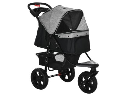 PawHut kočárek pro psy praktický skládací kočárek na 3 kolečkách pro psy a kočky Oxford Grey Black
