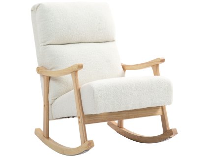 HOMCOM houpací křeslo, ergonomické houpací křeslo, křeslo, pečovatelské křeslo se sametovým vzhledem, houpací křeslo do 120 kg, do ložnice, obývacího pokoje, krémově bílé