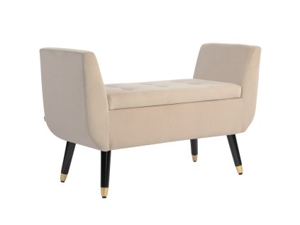 HOMCOM Luxusní sedací lavice Čalouněná lavice s úložným prostorem Područky Truhlicová lavice Sametový polyester kaučukovník Béžová 107 x 42 x 65 cm