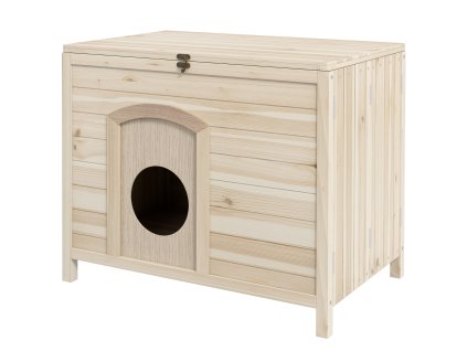 PawHut domeček pro malá zvířata skládací klec pro malá zvířata, dřevěný domeček pro zvířata, dřevěný domeček pro kočky, psy do 13,5 kg, vnitřní, 78 x 51 x 62 cm, přírodní dřevo