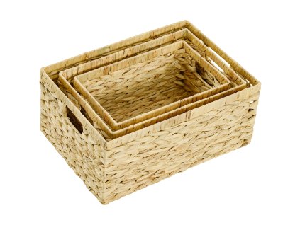 HOMCOM Sada 3 úložných košů, tkané koše z vodního hyacintu, pro skladování a organizaci, do obývacího pokoje, kuchyně, ložnice, 40 x 30 x 18 cm, přírodní dřevo