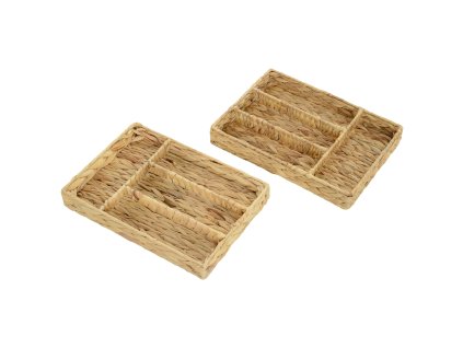 HOMCOM Sada 2 úložných košů, tkané koše z vodního hyacintu, pro skladování a organizaci, do obývacího pokoje, kuchyně, ložnice, 36 x 26 x 5 cm, přírodní dřevo