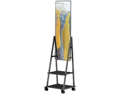 HOMCOM Celoplošné zrcadlo, 42 x 155 cm, stojící zrcadlo s poličkou, stojící zrcadlo s kolečky, podlahové zrcadlo do ložnice, obývacího pokoje, černá barva