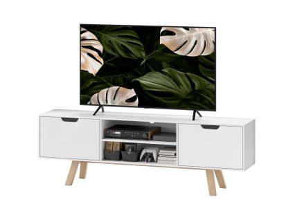 HOMCOM TV skříňka, TV stolek pro televizory do 65 palců, nízká deska se 2 skříňkami a 2 policemi, TV skříňka do obývacího pokoje, 150 x 39 x 50 cm Bílá