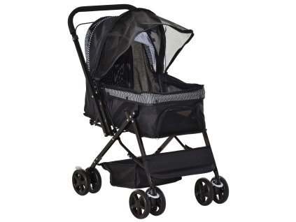 PawHut Dog Buggy Kočárek pro psy a kočky Kočárek pro kočky Oxford Black 76,5 x 52 x 95 cm