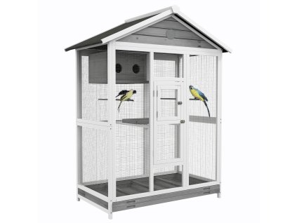 Klec pro ptáky PawHut, klec pro andulky se 4 bidly, výsuvný podstavec, klec pro ptáky, ptačí budka, jedle, 112 x 68 x 154 cm | Aosom