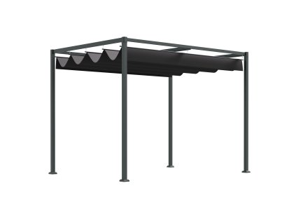 Outsunny pergola altán zastřešení terasy s posuvnou střechou 298x213x221cm polyester černá šedá pro zahradu a terasu |