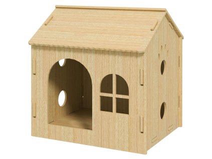 Psí bouda PawHut s oknem, kočičí bouda s designem roztomilých tlapek, montáž bez šroubů, pro malé psy do 4 kg, vnitřní, 49,5 x 41 x 51 cm, dubové dřevo