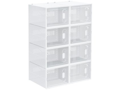 HOMCOM Sada 8 boxů na boty, organizér na boty s magnetickými dvířky, box na boty s víkem, úložný prostor na boty z plastu, pro boty do velikosti 45, průhledný+bílý