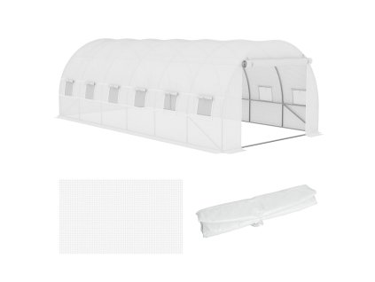 Outsunny náhradní fólie náhradní kryt 600 x 300 x 200 cm s předními dveřmi, 12 oken skleníková fólie odolná proti roztržení, zahradní fólie pro skleník, pařeniště, chladicí rám, bílá