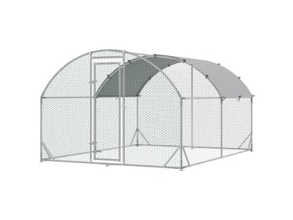 PawHut kurník pro volný chov kuřat z oceli, klec pro kuřata 280 x 380 x 197 cm s krytem odolným proti UV záření, dvířka, výběh pro 6-12 kuřat, malá zvířata, stříbrná barva