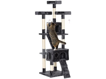 Škrabací strom PawHut XXL Cat Cave Ladder Climbing Tree Multilevel Grey 50x50x170cm | Aosom