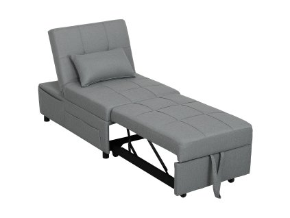 HOMCOM rozkládací pohovka 3 v 1 s funkcí lůžka, rozkládací pohovka, křeslo na spaní s boční kapsou, nastavitelné opěradlo, nosnost až 150 kg, do obývacího pokoje, ložnice, světle šedá barva