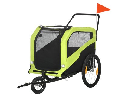 PawHut přívěs pro psy 2 v 1, přívěs na kolo pro psy, kočárek pro psy s odrazkami, kočárek pro psy max. 30 kg, přívěs na kolo pro velké psy, tkanina Oxford, zelený